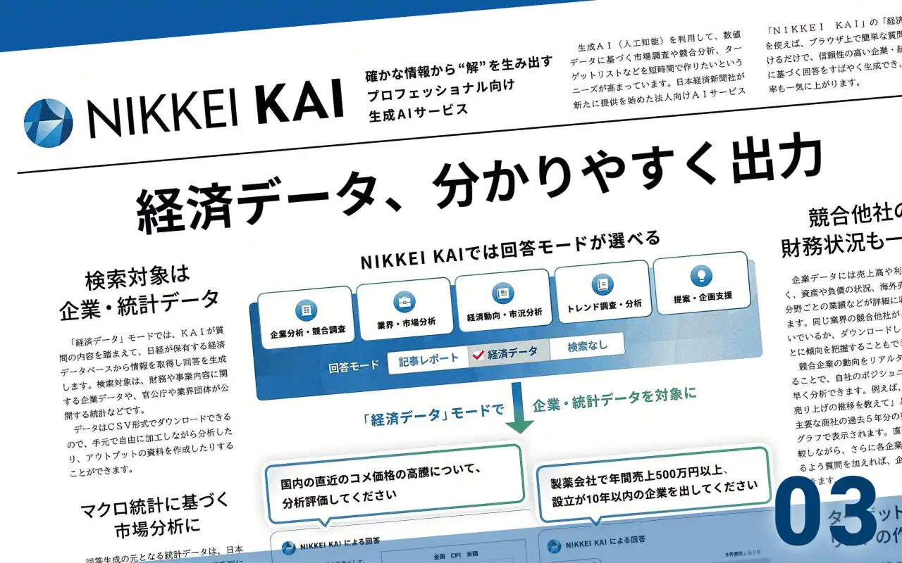 経済データ×生成AIでリサーチ業務を加速する生成AI「NIKKEI KAI」の画像